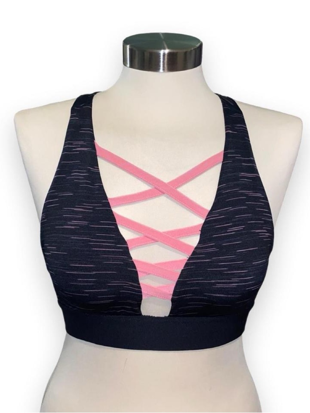 Maurices Black Sports Bralette with Pink Crisscross Straps